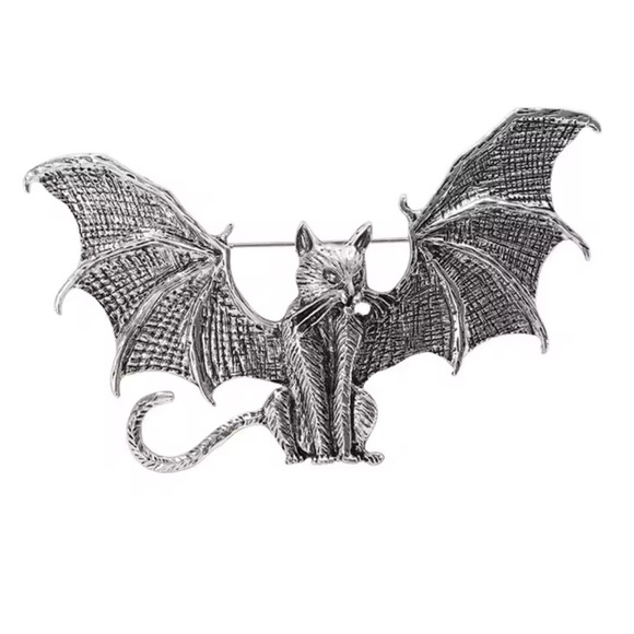 Anthropologie Jewelry - Vintage Bat Cat Silver Brooch